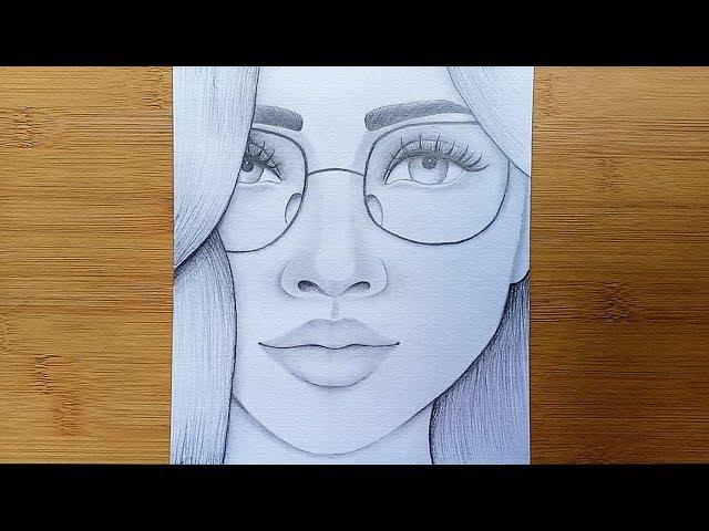 How to draw a Girl with Glasses step by step//Pencil sketch