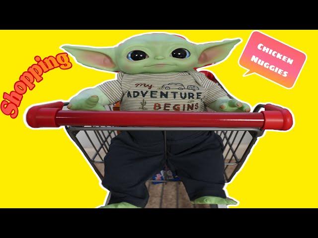 Baby Yoda Grogu Goes Grocery Shopping