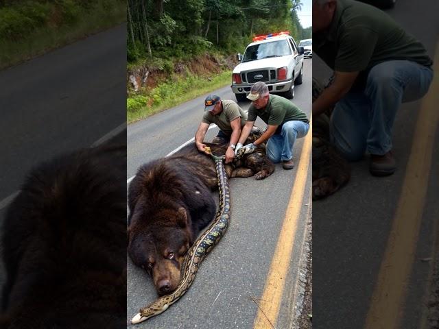 Two men catch a bear with a snake on a forest path #shortvideo #snak #bears #animalrescue
