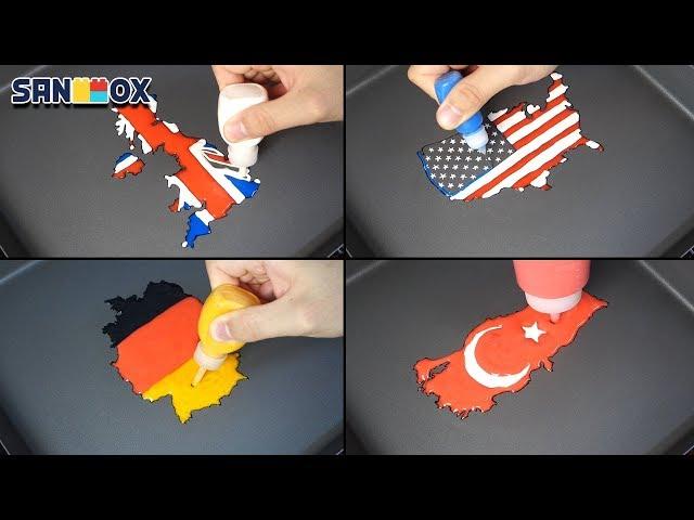 National Flag Map Pancake art - USA, United Kingdom, Germany, Turkey