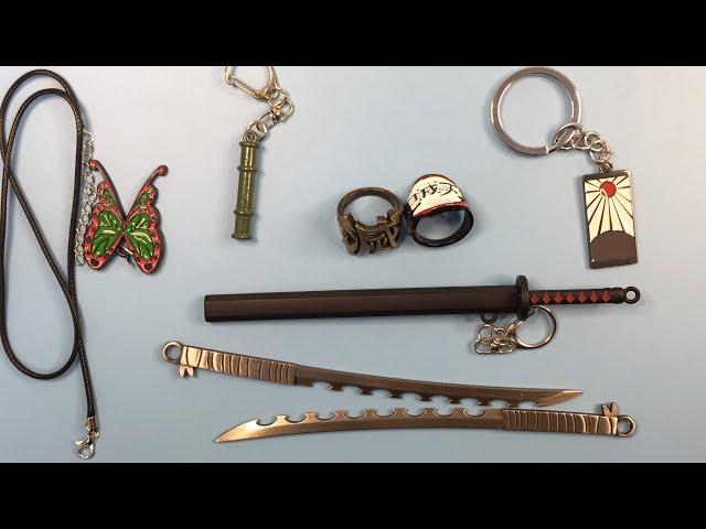 Demon Slayer Anime peripheral  Alloy Sword Model Keychain Earring Gift Box Unboxing