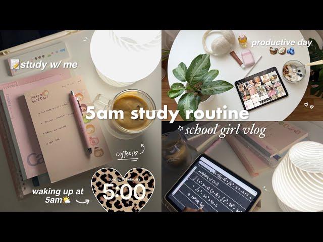 5am school girl Study vlogwaking up early, study w/ me, high energy day, cafe, productive day vlog