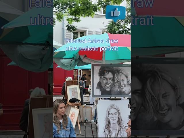 Artists Drawing Ultra Realistic Portrait of Tourists  #Paris  #france #montmartepaints #parisguide