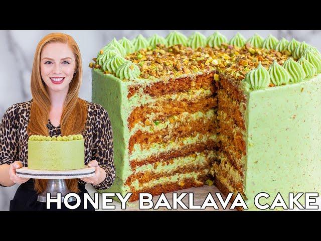 Pistachio Honey Baklava Cake with Pistachio Buttercream | Perfect for Holidays & Special Occasions!