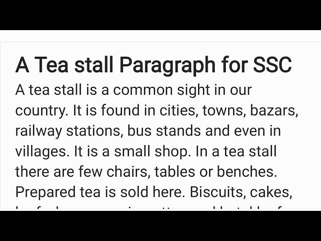 A Tea Stall Paragraph For JSC/SSC