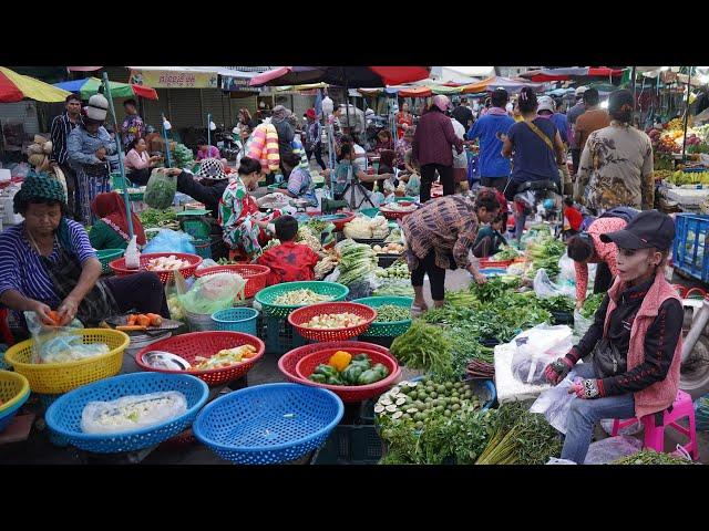 Cambodian Early Morning Vegetable Market - Daily Lifestyle Of Vendors Selling Vegetable & More