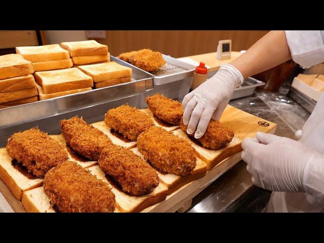 Japanese Food - GIANT FRIED PORK CUTLETS Tonkatsu Sandwich Tokyo Japan