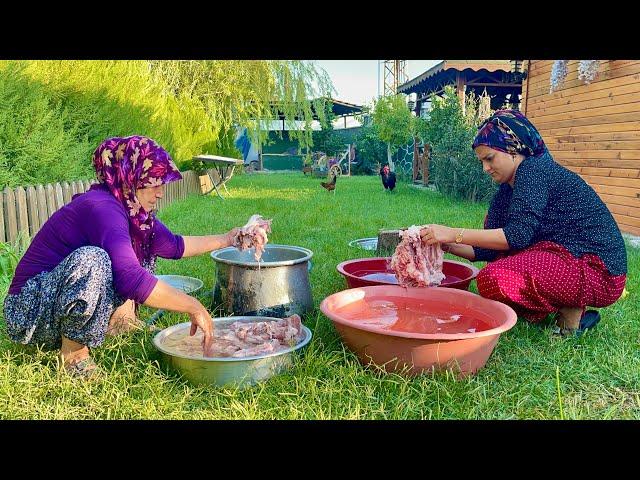 ODUN ATEŞİNDE BÜYÜK KAZANDA KUZU ETİ HAŞLAMA ŞİFA DOLU KÖY YEMEĞİ