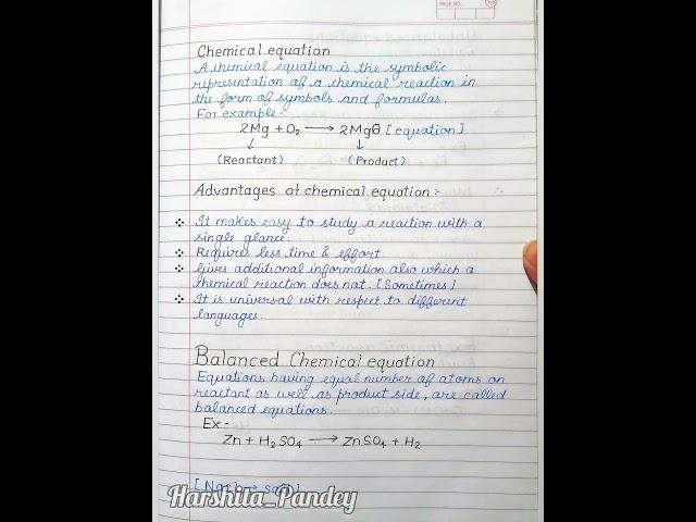 Chemical Reactions And Equations | Handwritten Notes Free Pdf  | Class 10 | Harshita_Pandey | Ch-1