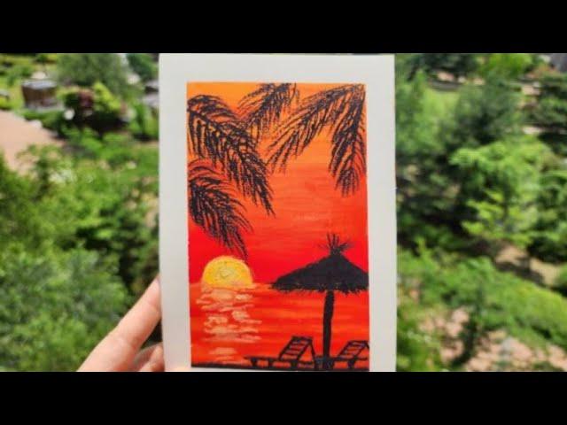 오일파스텔 바닷가 해변 노을풍경 그리기 Painting the sunset landscape by the sea of oil pastel