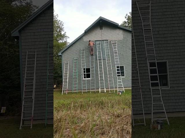 Using a bunch of ladders to paint the side of a house. #construction