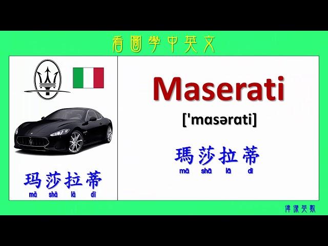 看圖學中英文 101  世界有名汽車品牌 (Learning Chinese and English Vocabularies about world famous car brands.)