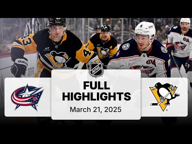 NHL Highlights | Blue Jackets vs. Penguins | March 21, 2025