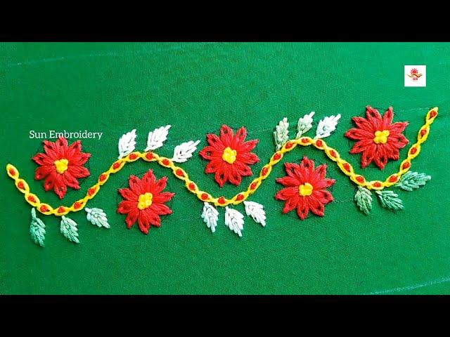 Hand Embroidery Designs in One Video With 4 Basic Stitches for Beginners @SunEmbroidery