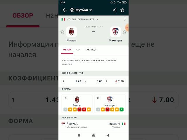 Милан Кальяри прогноз на топовый матч #футбол #football