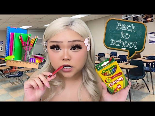 ASMR dumb b̶t̶c̶h̶ girl eats your school supplies ️ (realistic)