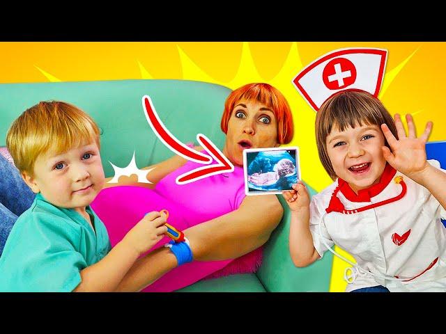 Kids pretend to play toys at the hospital & funny stories for kids. Baby dolls & Family fun for kids