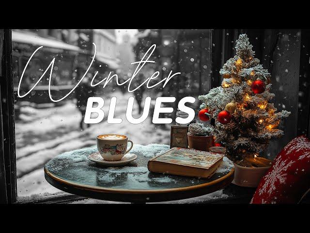 Cozy Winter Blues  Soulful Coffee Shop Ambience with Relaxing Blues Tunes in Snowy Street