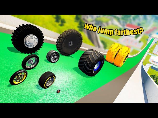 Which Сar Wheel Jumps Farthest? - Beamng drive