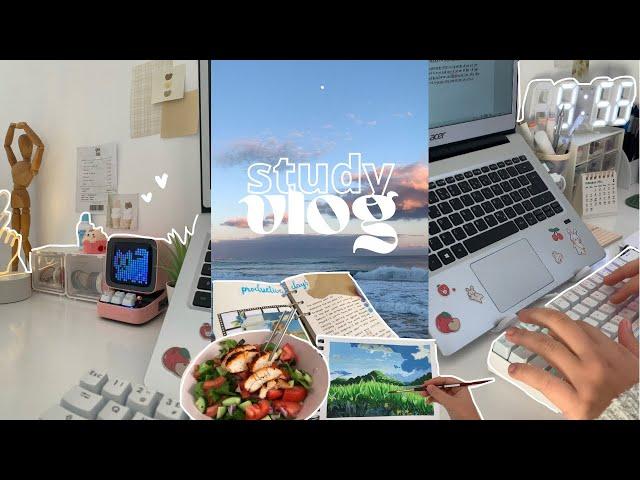 Study vlog  online school, taking notes, what I eat, painting studio ghibli, journaling etc.