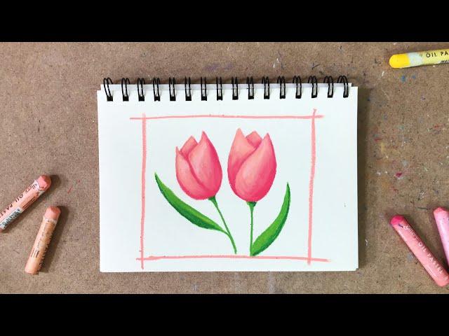 초보자를 위한 오일파스텔로 튤립 그리기 | 자세하고 쉬운 설명️ | Drawing tulips with oil pastels for beginners