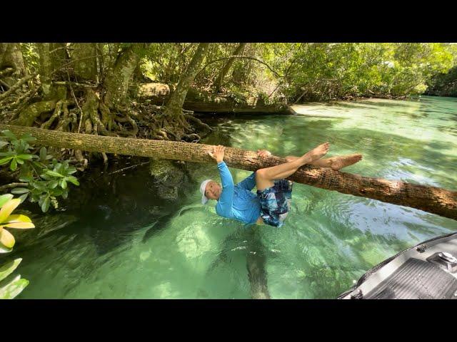 Weeki Wachee. Hunt for the  Sloth Man on the Mars Saturn Inflatable Boat.