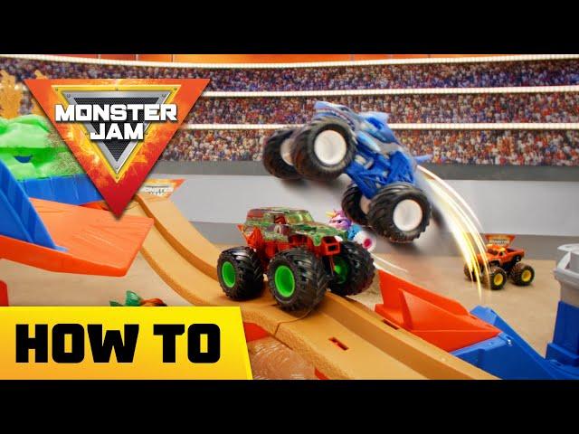 Jump over Monster Jam trucks with booster power! Here’s how to assemble the Supercharge Speedway!