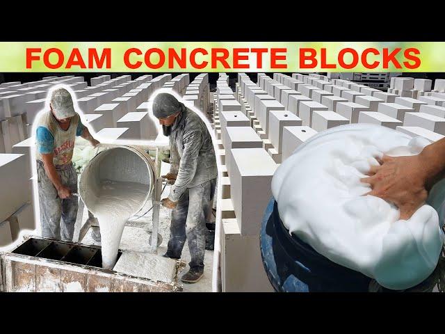 Amazing process of making foam concrete blocks | production of foam blocks with subtitles 2024