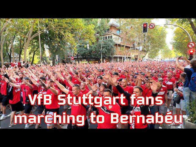 VfB Stuttgart fans marching to Bernabéu