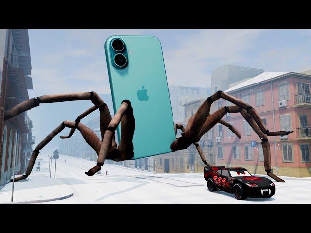 Epic escape from Lightning McQueen Eater, Iphone16 Eater, Sheriff Eater, Thing |BeamNG.Drive