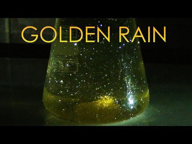 Golden Rain - Growing crystals of lead iodide. Chemical reaction.