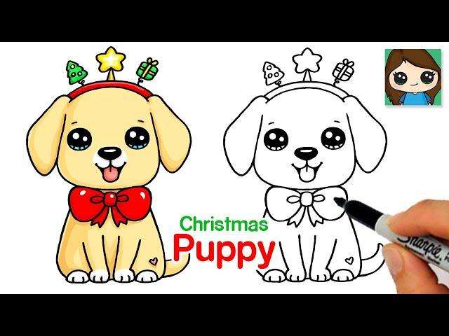 How to Draw a Puppy Dog for Christmas Easy ⭐️