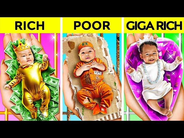 Rich VS Broke VS Giga Rich Pregnant In Jail! || Funny DIY Hacks by 123GO! CHALLENGE