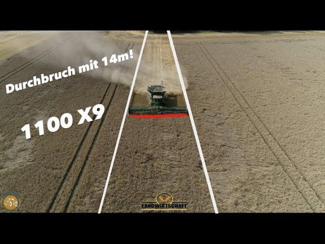 Durchbruch mit 14m! John Deere 1100 X9 Mähdrescher im Einsatz Getreideernte in MV John Deere 2023