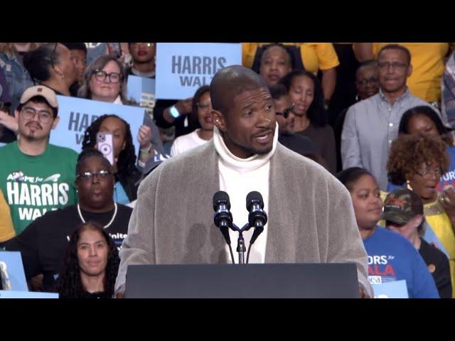 Watch: Usher gives remarks at VP Harris campaign event in Atlanta on Saturday