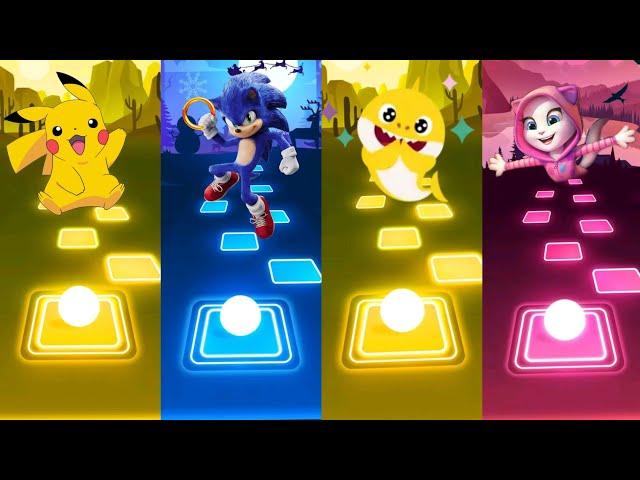 Pikachu | Sonic - Fly away | Talking Angela - Rindu semalam | Baby shark | Tiles Hop EDM Rush