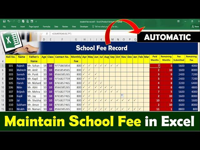 Create Automatic Student Fee Management in MS Excel | MS Excel | #ms_excel