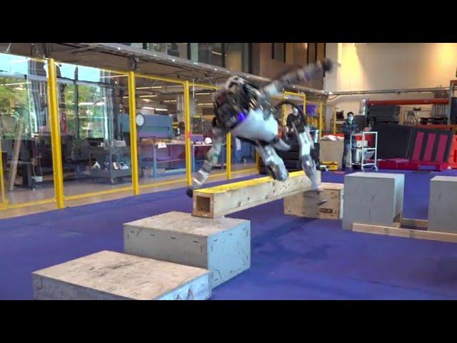 Atlas robot hilariously failing and falling at parkour