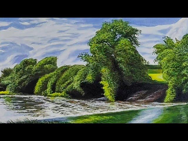 Painting a Beautiful Lanscape From the Top of the River Time Lapse | Acrylic Tutorial | Episode58