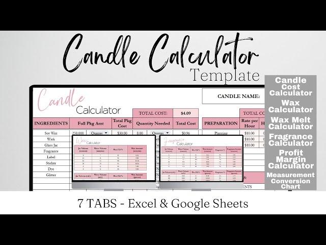 Candle Calculator Template Spreadsheet Google Sheets, Wax Calculator, Fragrance Calculator, Cost