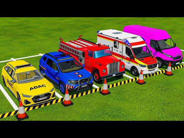 TRANSPORTING POLICE CARS, FIRE BRIGADE, AMBULANCE VEHICLES WITH MAN TRUCKS ! Farming Simulator 22