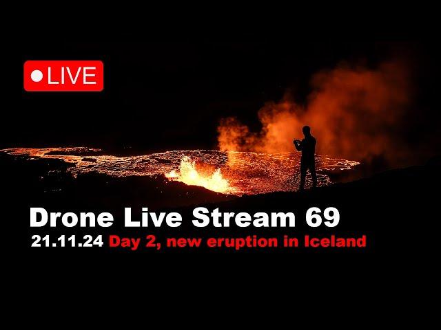 LIVE 21.11.24  Day 2 New volcano eruption in Iceland, drone live stream