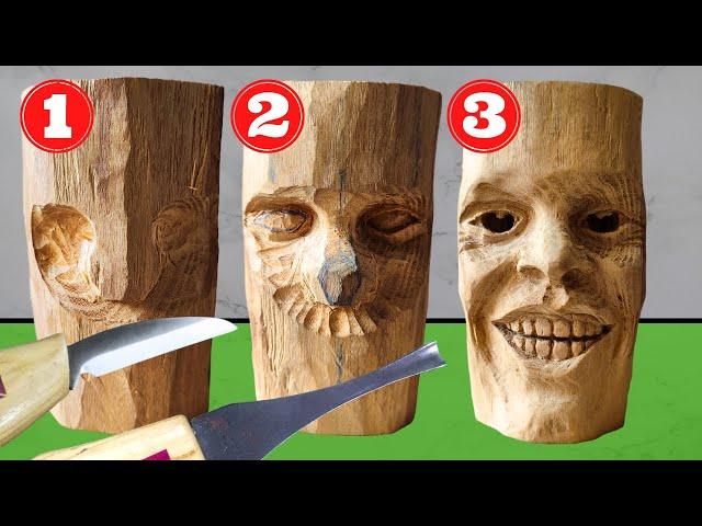 How to sculpt a smiling face step by step | ASMR Wood carving tutorial