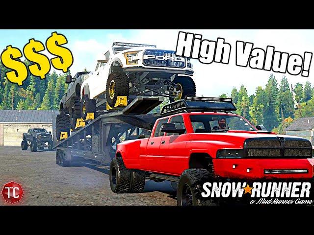 SnowRunner: 2nd Gen Ram 3500 Hauls HIGH VALUE TRUCKS To The MUD PARK!