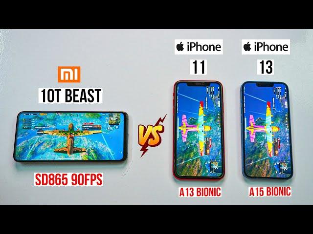 iPhone 13 and iPhone 11 vs Mi 10T Extreme Pubg Test | Last Phone Standing 