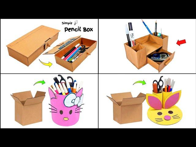 4 Ideas How To Make Pencil Box With Cardboard | DIY Cardboard Pencil Box At Home (Very Simple)