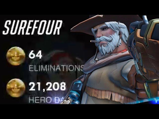 64 ELIMS! SUREFOUR INSANE MCCREE GAMEPLAY OVERWATCH SEASON 27 TOP 500