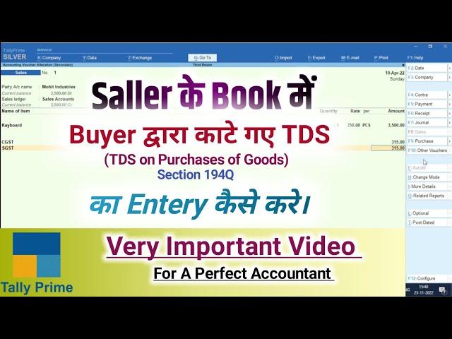 Saller TDS on sales of Goods in Tally Prime, Saller apne Book me TDS on purchases Goods, #194q gst