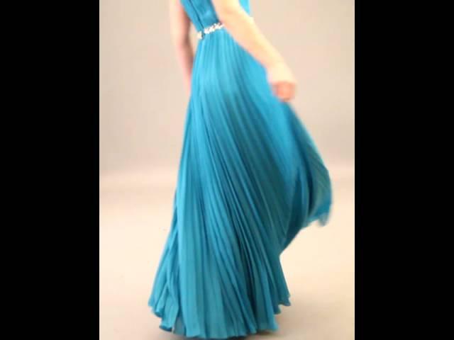 Elegant Sleeveless V-neck Pleats Long Chiffon Dress With Belt(Style ZP_101393)