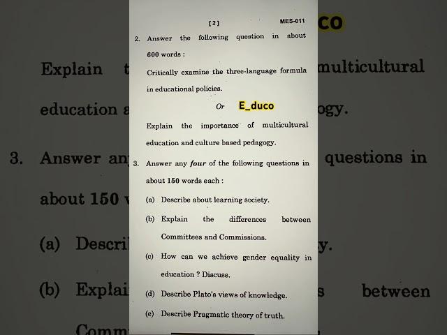 June 2020 MES-011 MAEDU QUESTION PAPER / IGNOU / self study - common question probability #ignou